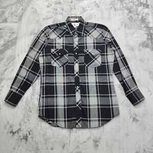 Vintage Diamond Ranchwear Shirt‎ Mens M Black White Plaid Long Sleeve Pearl Snap